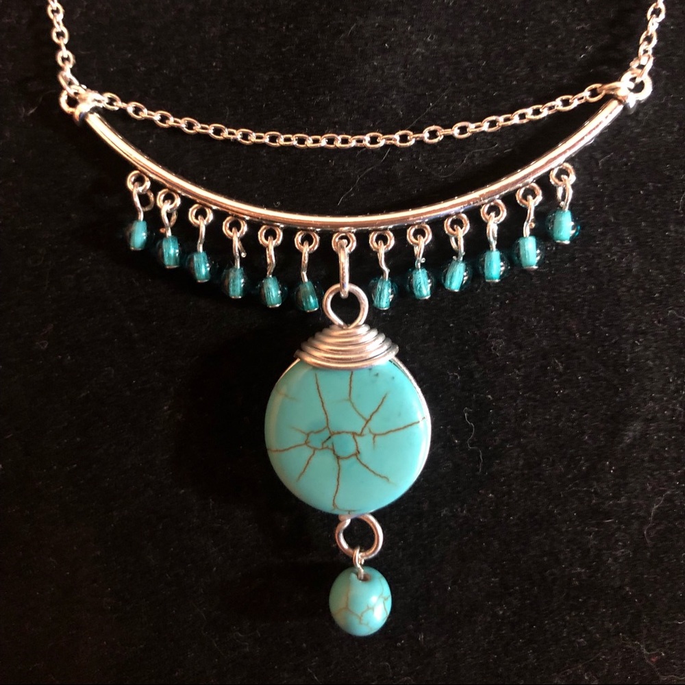 Turquoise dyed Howlite & Czech beads Necklace